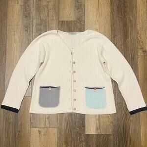 Vtg Margaret Winters Cardigan Sweater XS/S Artsy Lagenlook Colorblock Pocket USA